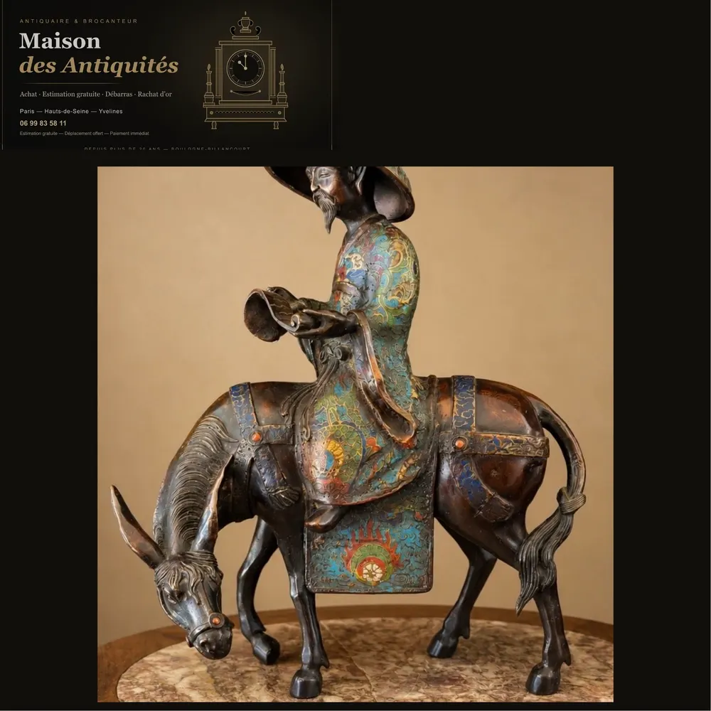 Toba sur sa Mule en bronze cloisonné — Art d'Asie