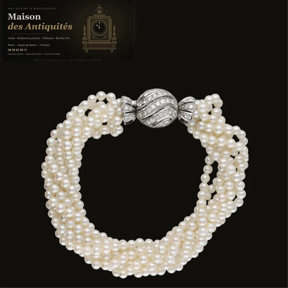 Bracelet perle et fermoir en diamants — Bijoux anciens & or