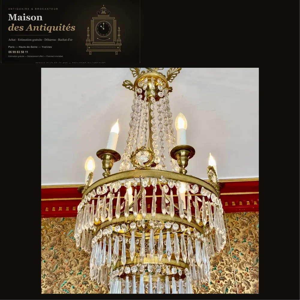 Lustre d'époque empire en bronze doré et cristal - France XIXe siècle — Miroirs & lustres