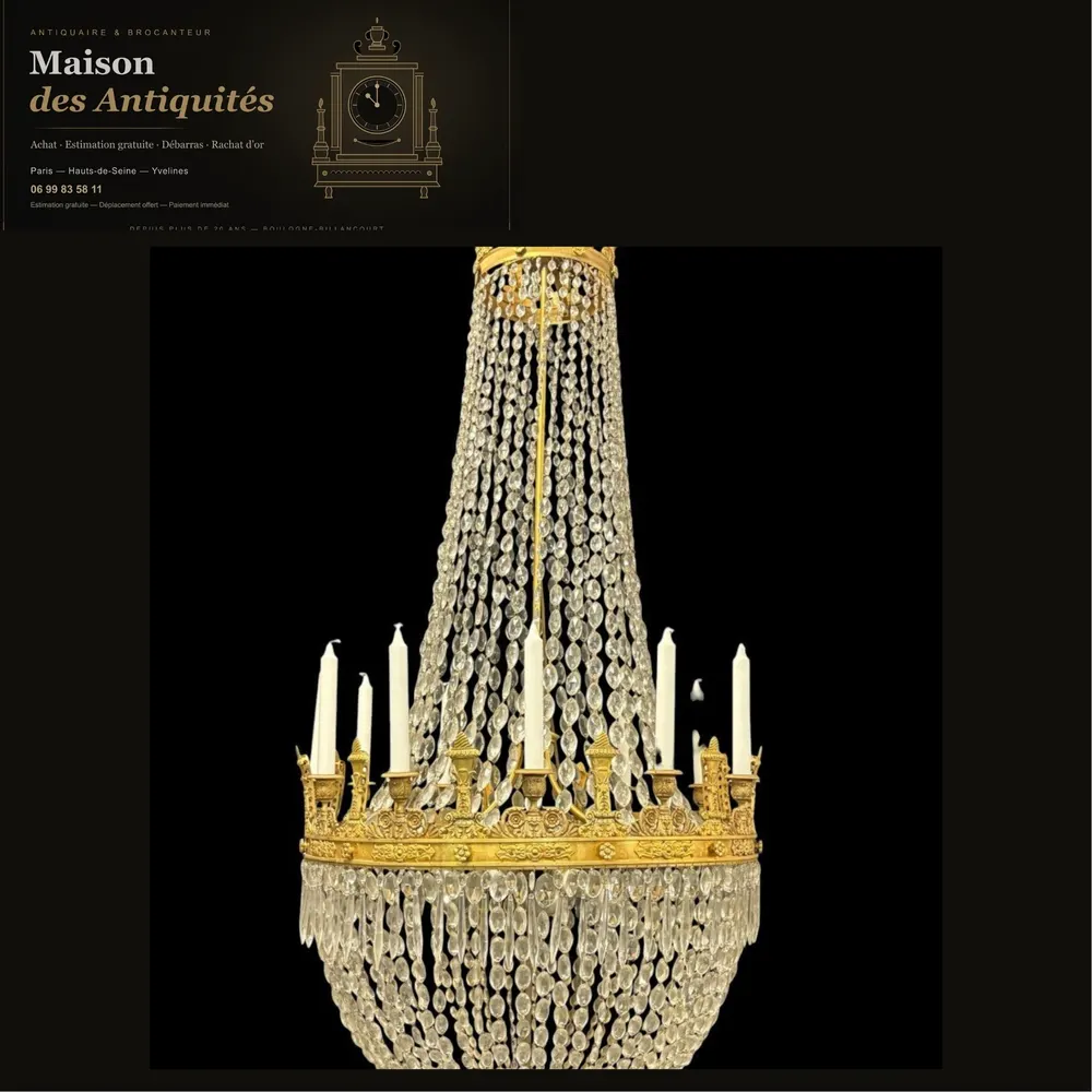 lustre sac à perles » de style Empire, vers 1900 — Miroirs & lustres