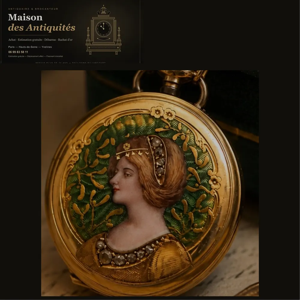 MONTRE DE COL ANCIENNE EN OR ÉMAILLÉ — Pendules & horlogerie