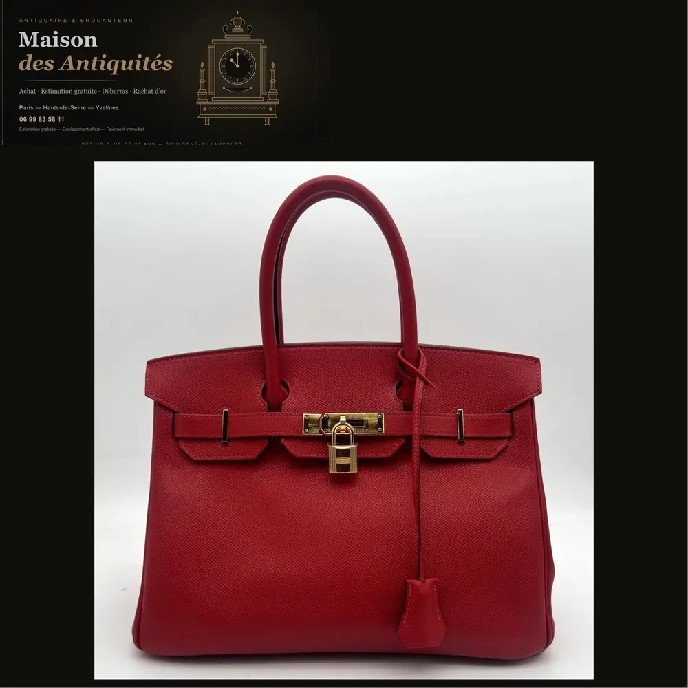 Hermès Birkin 30 en cuir Togo rouge – Bijouterie dorée — Sacs vintage de luxe