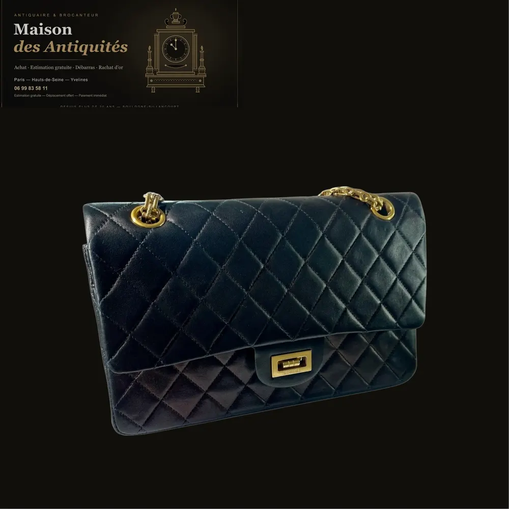 Sac Chanel 2.55 Mademoiselle Vintage, cuir noir matelassé, circa 1997-1999 — Sacs vintage de luxe